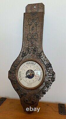 Rare Antique Vintage French Arts & Crafts Aneroid Banjo Barometer