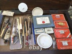 Rare Antique Vintage Microscope Slide Preparation Kit In Wooden Carry Case