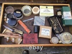 Rare Antique Vintage Microscope Slide Preparation Kit In Wooden Carry Case