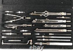 Rare Large Vintage Set of Drawing Instruments Tools Parallel Compass Lotter