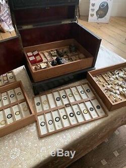 Rare Unusual Antique Victorian Microscope Slide Cabinet Decanter box + contents