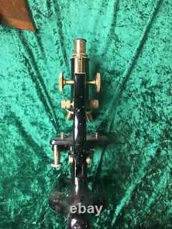 Rare antique vintage Charles Perry brass microscope with original wooden box