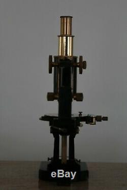 Reduced Antique Brass Carl Zeiss Jena Compound Microscope, Black Lacquered