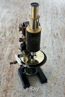 Reduced Antique Brass Carl Zeiss Jena Compound Microscope, Black Lacquered