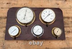 Retro display five vintage pressure gauges mounted on a board steam punk