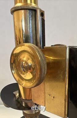Stunning c1925 Leitz Wetzlar Brass Monocular Microscope 3 Objectives Wooden Case