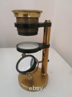 Superb Antique 19th century Brass Portable Field Microscope in mahogany box