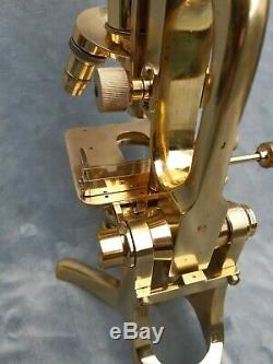 Superb Antique All Brass Microscope With Case Baker London