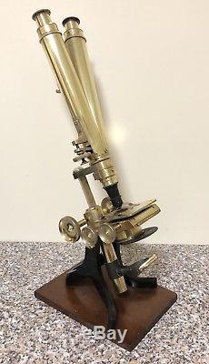 Superb Antique Brass Binocular Polarising Microscope