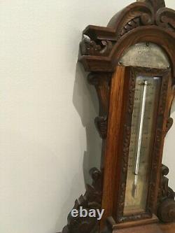 Superb Antique Carved Satin Oak Aneroid Banjo Barometer