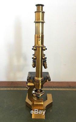 Superb Antique Seibert Brass Microscope with All Lenses in Original Box c. 1880