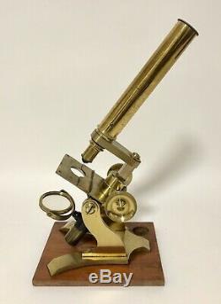 Superb Antique Victorian Brass Bar Limb Microscope Lenses Tweezers Bullseye Box