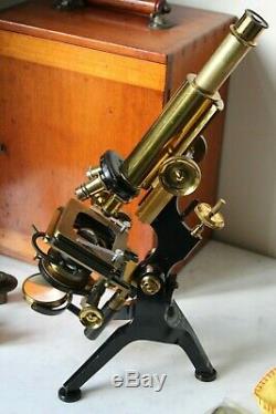 Superb Antique Watson Edinburgh Modelh Microscope Outfit + Accessories