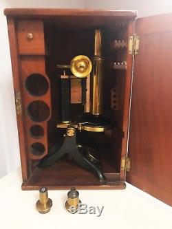 Swift & Son London Antique Microscope in fitted mahogany case 19th Century