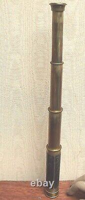 Telescope Lacquered Brass 3 Draw Working Leather Covered 1 Inch OG