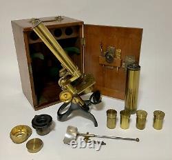 The DAVON Antique Victorian Brass Microscope Micro Telescope in Box with Lenses
