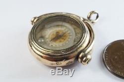 UNUSUAL ANTIQUE ENGLISH GOLD MINIATURE COMPASS & THERMOMETER SPINNER FOB c1890