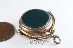 UNUSUAL ANTIQUE ENGLISH GOLD MINIATURE COMPASS & THERMOMETER SPINNER FOB c1890