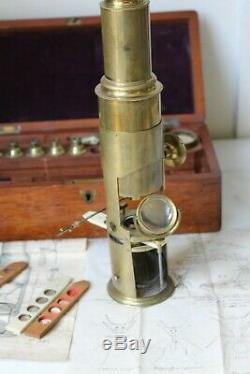 Very Fine Antique Large Cased English Drum Microscope Set