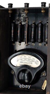 Very Rare Antique Plate Voltmeter by H. W. Leighton Los Angeles in Wood Enclosure