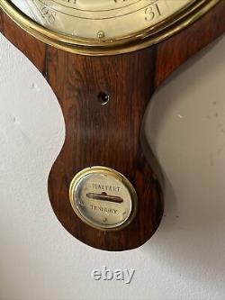 Victorian Barometer In Rosewood Case, Convex Glass, Silvered Dials