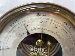 Victorian Brass Aneroid Barometer By Carpenter & Westley. Carved Oak Stand