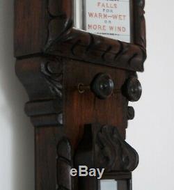 Victorian Carved Oak Admiral Fitzroys Storm Barometer By Negretti & Zambra