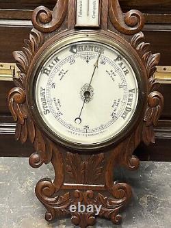 Victorian Carved Oak Aneroid Barometer