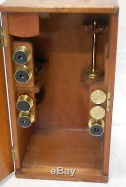 Victorian Cased Binocular Microscope By H&w Crouch Of 64a Bishopsgate St London