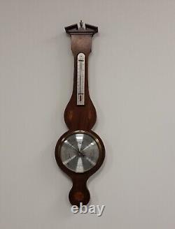 Vintage Barometer Thermometer Comitti of London Inlaid Mahogany Sheraton Style