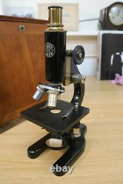 Vintage C. Baker London Monocular Microscope Brass 19119 c1960s Wood Cased