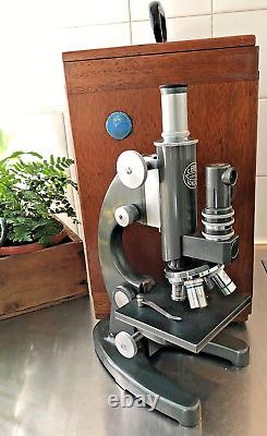 Vintage C. Baker of London #42682 microscope in original beechwood carry case