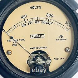 Vintage Elliot Voltmeter F. G. 1953 0-300V Gauge Vintage British Volt Meter Rare