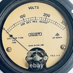 Vintage Elliot Voltmeter F. G. 1953 0-300V Gauge Vintage British Volt Meter Rare