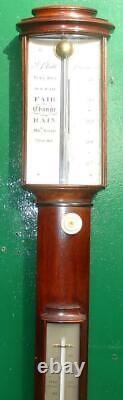 Vintage English Bow Front Mahogany Weather Station Stick Barometer