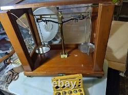 Vintage Glass Cased Scales Scientific Weighing Balance Apothecary 16x16x9