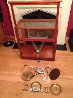 Vintage Glass Cased Scales Scientific Weighing Balance Apothecary Large Antique