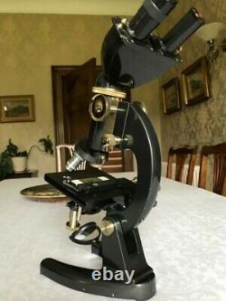 Vintage Prior Binocular Microscope in Brass with Mechanical Over-stage, c1960s