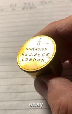 Vintage R & J Beck 1mm Microscope Objective Lens in Brass, 150x Magnification