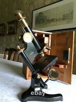 Vintage R & J Beck Model 22 Brass Monocular Microscope circa 1920, Cased