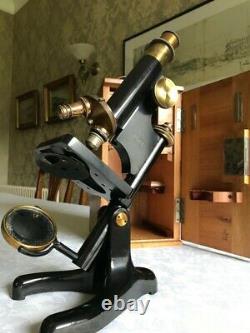 Vintage R & J Beck Model 22 Brass Monocular Microscope circa 1920, Cased