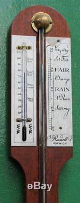 Vintage Russell Norwich English Mahogany Weather Station Stick Barometer