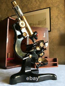 Vintage W. Watson & Sons Ltd Brass Patna Monocular Microscope c1942, Cased