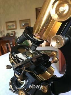 Vintage W. Watson & Sons Ltd Brass Patna Monocular Microscope c1942, Cased
