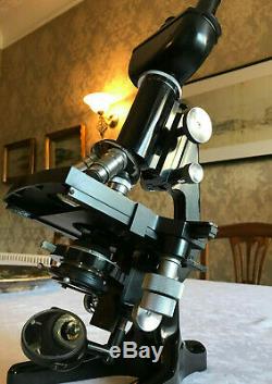 Vintage Watson Service II Microscope Rare Binocular Head, Mech Stage c1953 Cased