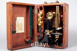 Vintage c1900 J. Swift & Son of London Brass Microscope, Case & Accessories