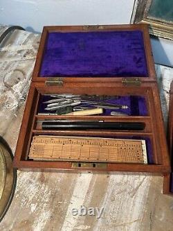 WW1 Antique Mahogany Cased Military Draughtsman Set 1914 inscribed