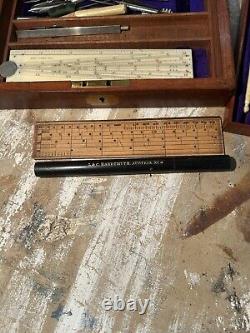 WW1 Antique Mahogany Cased Military Draughtsman Set 1914 inscribed