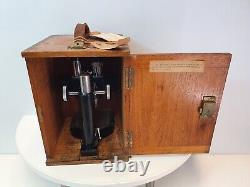 W. Watson & Sons Low Power Binocular Microscope Model 98144 Wooden Box 1940's
