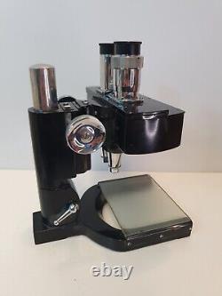 W. Watson & Sons Low Power Binocular Microscope Model 98144 Wooden Box 1940's